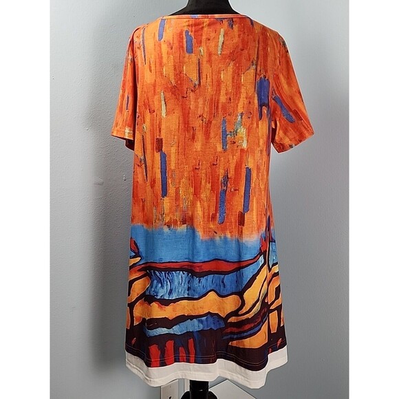 A-Line Round Neck Hekka Dress Large Short Sleeve Abstract Art Print Colorful - Picture 6 of 8